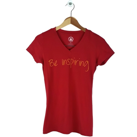 Just Buddha Tops - Just Buddha Red Short Sleeve 'Be Inspiring' Top